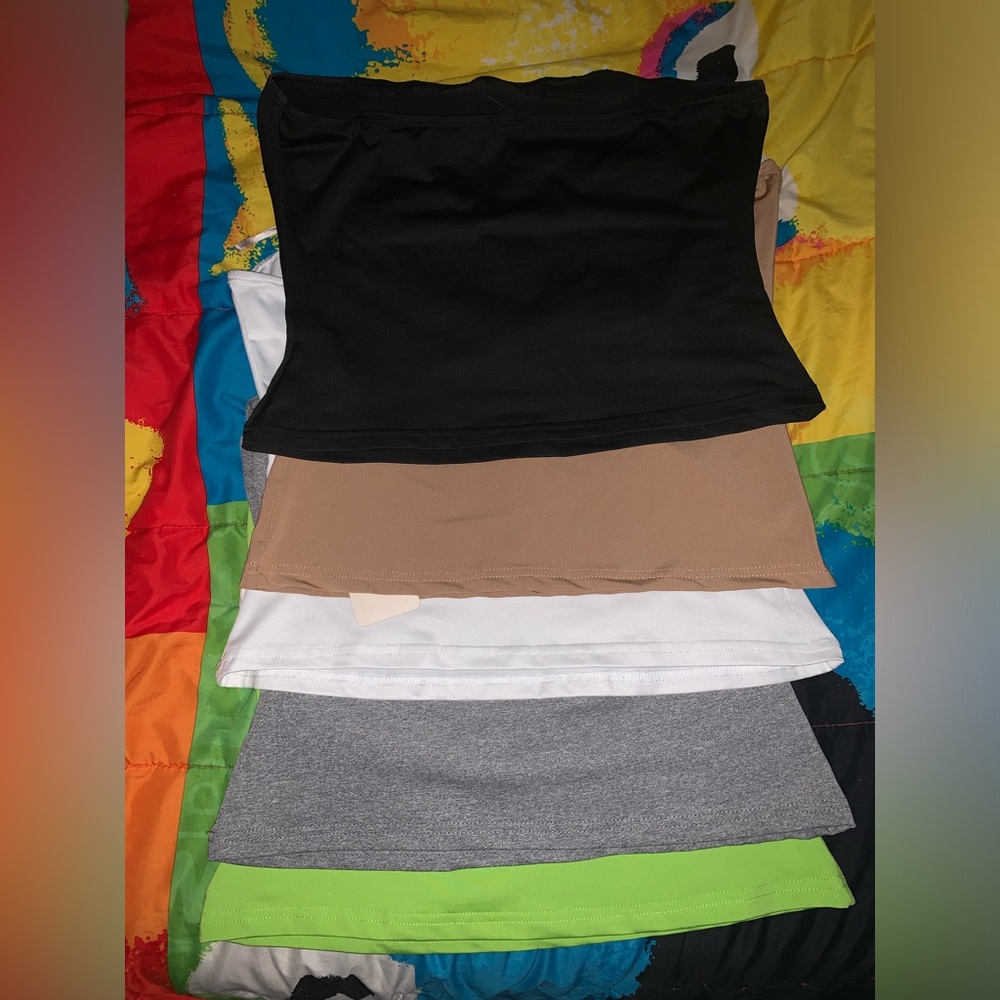 Set of 5 tube tops strapless black gray white neon green beige